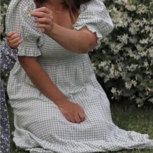 Green Gingham Puff Sleeve Dress